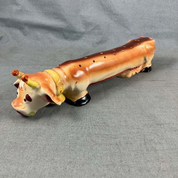 Vtg Japan Ceramic Toothpick or Incense Holder Cow Long boy 10" - Picture 2 of 6